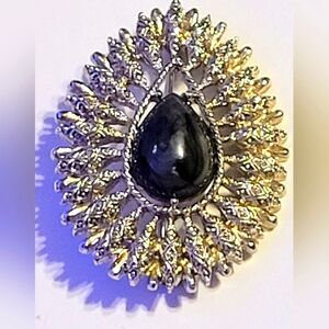 Sara Coventry Silver w Blue Stone 2" Brooch